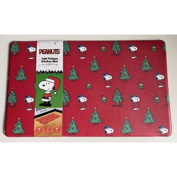 Peanuts Snoopy Woodstock In Puffy Coat Anti Fatigue Kitchen Mat 18 X 30” Red NEW - Picture 1 of 10